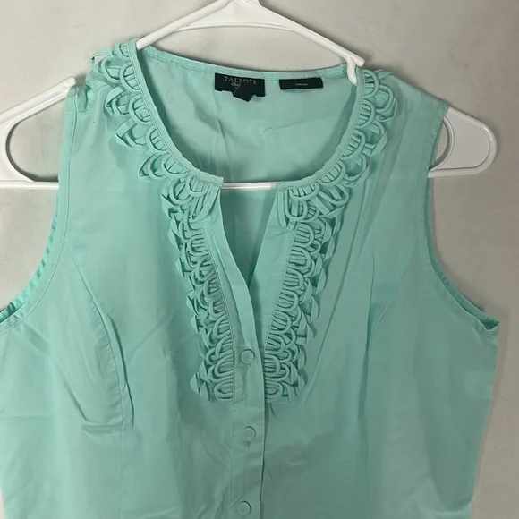 Talbots Light Blue Seafoam Green Button Down Sleeveless Blouse -Size 2p - Picture 3 of 7